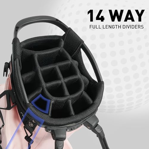 Pink Golf Stand Bag with 14-Way Divider, Weatherproof 900D Material, Dual Straps & Cooler Pockets