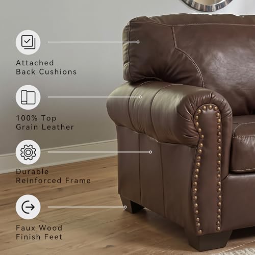 92-Inch Leather & Faux Leather Sofa - Classic Design, Dark Brown