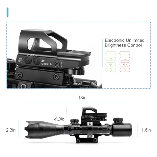 YINPOM 4-16x50EG Rifle Scope with Red/Green Illumination & Laser Range Finder - 4 Models Red Dot Sight
