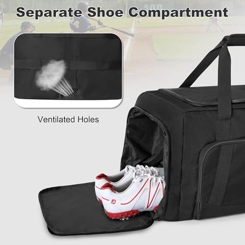 Baseball Duffle Bag with Bat Holder and Shoe Compartment for Softball