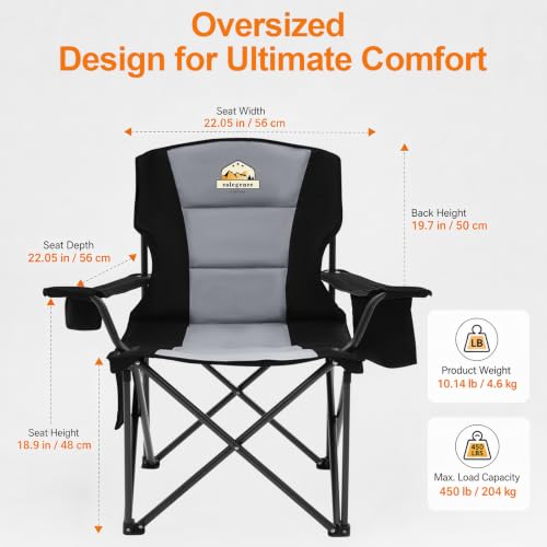 Oversized Heavy Duty Camping Chair for Adults Black - 450 lb Support, Foldable & Padded, with Cooler & Cup Holder - Variation: Black / Single Pack