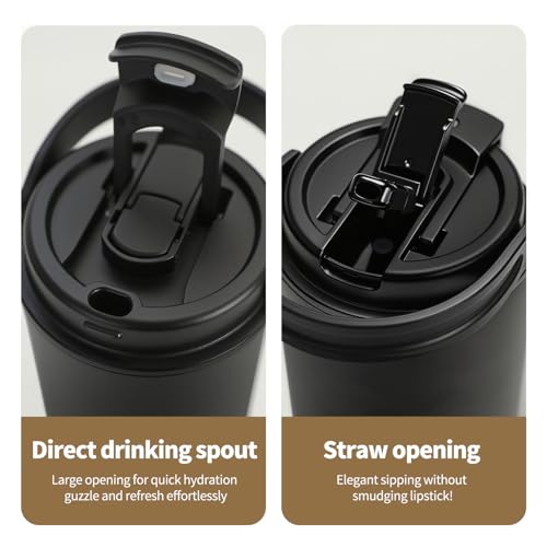 Stainless Steel 24 Oz Water Bottle with Straw – Vacuum Insulated Tumbler (Black) 12-24 Hrs