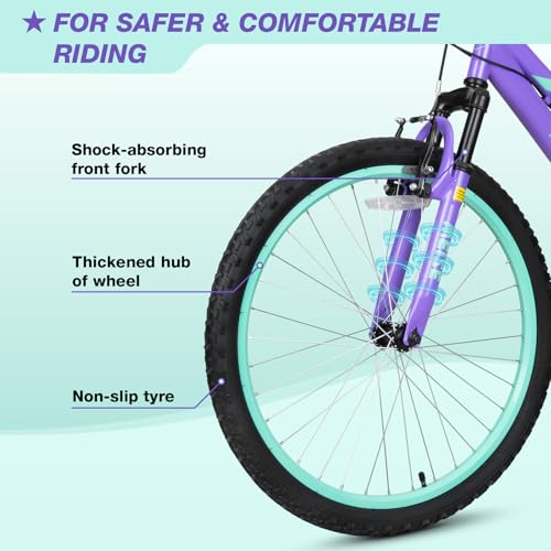 WEIZE 24 Inch Purple Girls Mountain Bike for Kids 8-14 Years