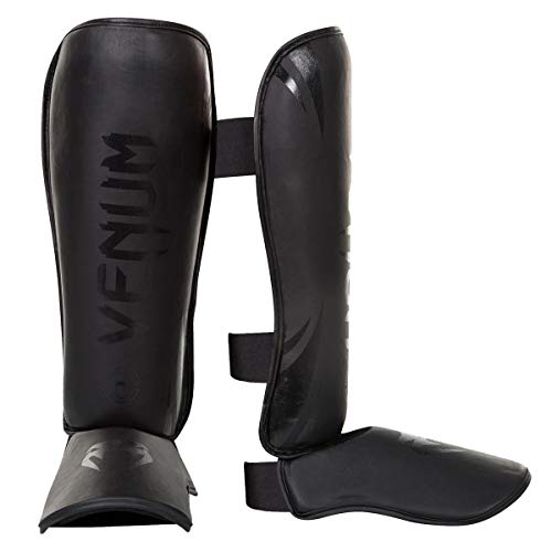Venum Challenger Standup Shin Guards Matte Black Medium - Thai Design, Padded MMA & Combat Sports Protection