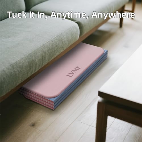 LVME Foldable Yoga Mat 71 x 24 Inches with Non-Slip Surface - Dusty Pink + Silver Blue