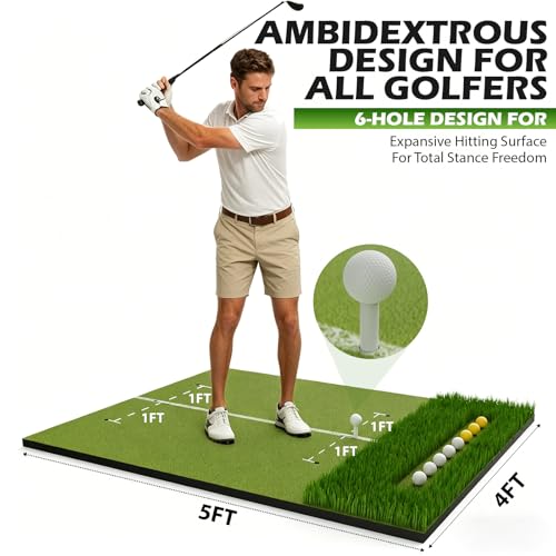 5x4ft Golf Hitting Mat with Shock Absorption Turf & Ball Tray for Indoor & Outdoor Practice