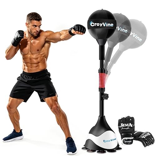 CroyVine Black Adjustable Freestanding Reflex Punching Bag for Home Gym & Boxing Training