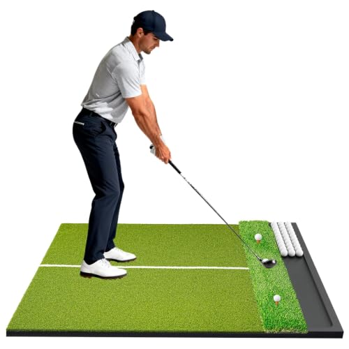 Golfpar Standard 5x4ft Dual-Turf Golf Hitting Mat with Ball Tray, 26mm Fairway & Rough Turf