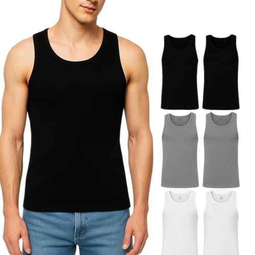 XX-Large Men's Tank Top Undershirts 6-Pack Cotton Sleeveless Ribbed A-Shirts