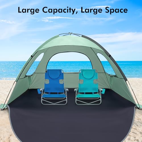 Mint Green Portable Beach Tent for 3-4 People Anti-UV Sun Shade Shelter
