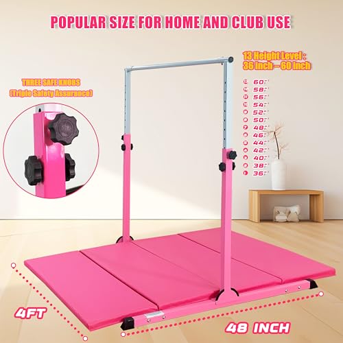 MARFULA Adjustable Gymnastics Kip Bar for Kids & Teens with Mat - Pink