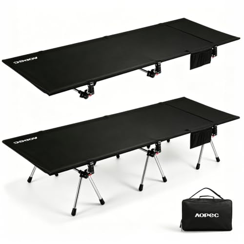 Height Adjustable Camping Cot - Heavy-Duty Aluminum Frame, 75"L x 27.5"W, Black