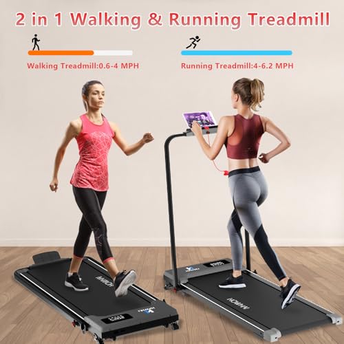Grey Folding Under Desk Treadmill with Incline, Bluetooth Speaker & App Support