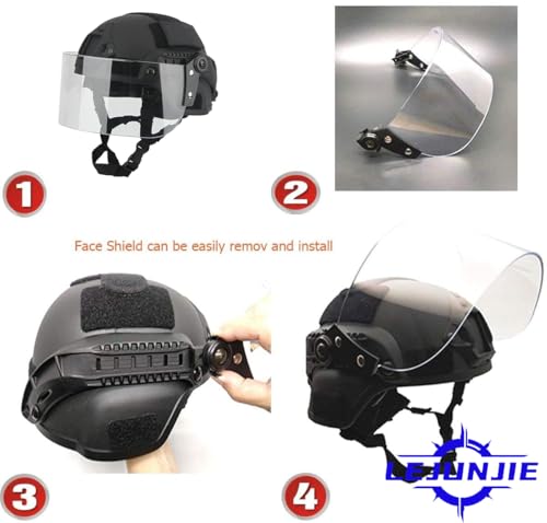LEJUNJIE BK Tactical MICH 2000 Fast Helmet with Clear Riot Visor Face Shield - Airsoft & Paintball