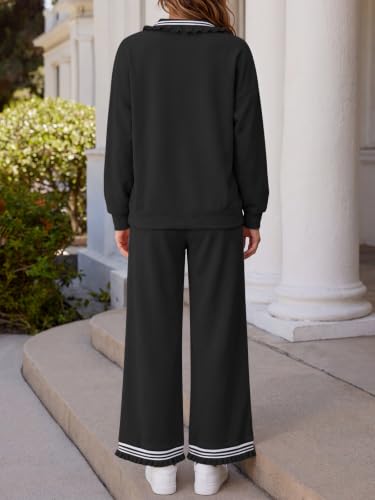 Aoysky Women's 2 Piece Lounge Sweatsuit Set - Black, Large
