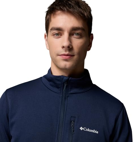 Columbia Men's Essential Hike Grid Fleece Jacket Large Collegiate Navy - Active Fit, Full Zip, Moisture-Wicking
