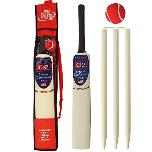 Junior Cricket Bat Set Wooden Gift Size 4, 6 Includes Stumps Ball