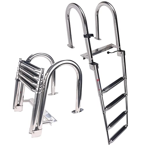 Marine Grade Stainless Steel Folding Boat Ladder - 4 Steps, Telescoping, Reinforced