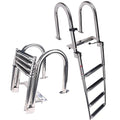 Marine Grade Stainless Steel Folding Boat Ladder - 4 Steps, Telescoping, Reinforced