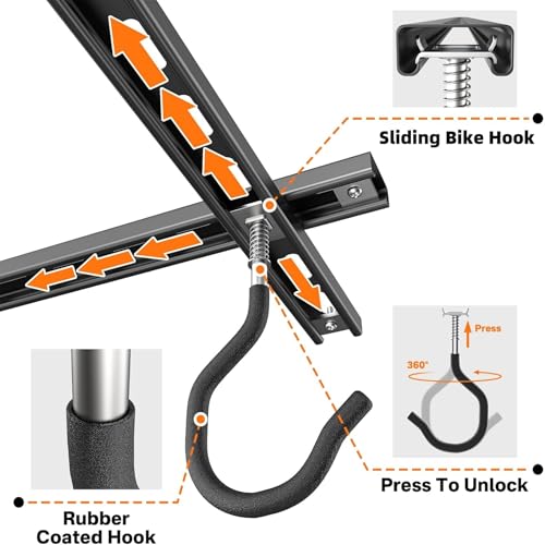 TORACK Ceiling Bike Rack for Garage - 3 Bikes Horizontal, Adjustable Overhead Bicycle Storage Hooks