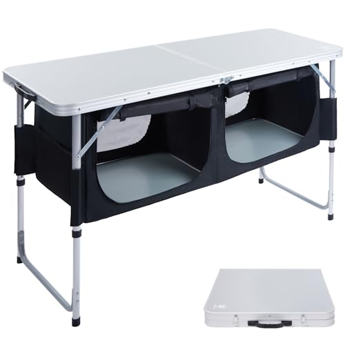 Ever Advanced 4ft Folding Camping Table with Storage - Silver, Aluminum Desktop & Adjustable Legs