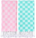 Aqua Pink Checkered Travel Towel 72x36 Inch Quick Dry Beach Blanket Lightweight