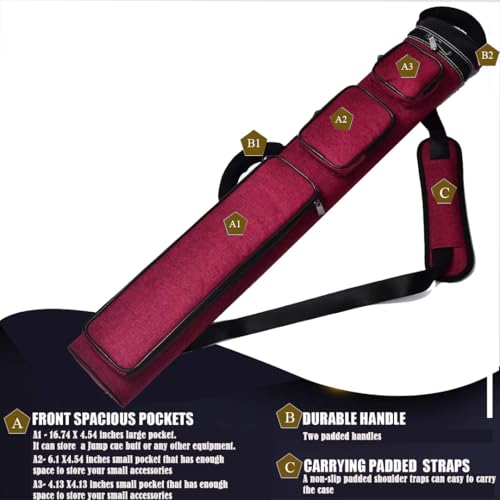 Champion 3x6 Nylon Leatherette Pool Cue Case - Red, Holds 3 Butts & 6 Shafts