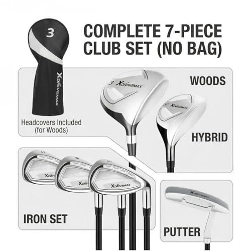 Right Hand Golf Club Set for Men & Women - White, 8-Piece Complete Set with Bag