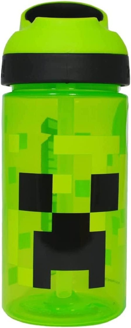 Minecraft Atlantic Creeper Drinks Bottle - Eco-Friendly BPA-Free Plastic Water Bottle with Removable Straw | 450ML Official Merchandise