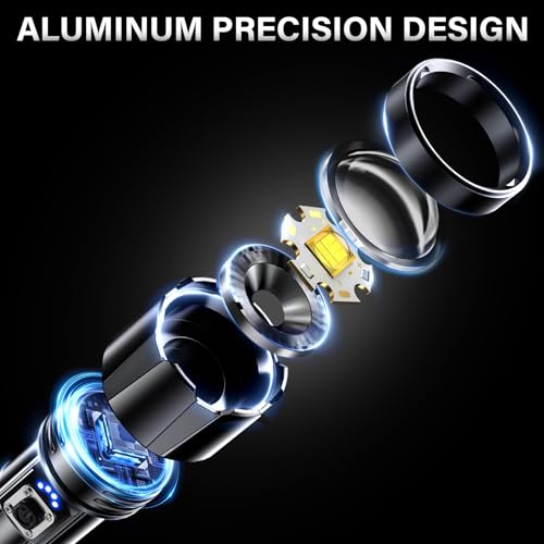 Rechargeable LED Flashlight 4 Pack High Lumens Super Bright with Digital Display, Black