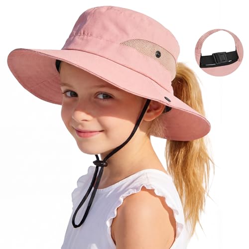 Pink Kids Sun Hat UPF 50+ Summer Beach Bucket Hat for Girls 4-8 Years