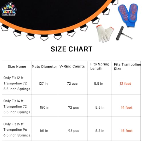 12 ft Round Trampoline Mat Replacement with UV-Resistant PVC & 72 V-Rings