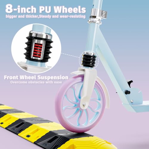 Frozen Blue Kids & Teen Kick Scooter with 8-Inch Large Wheels, Foldable & Adjustable Height