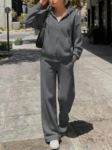 Women's 2-Piece Zip Up Lounge Set with Hoodie and Joggers - Dark Grey Medium