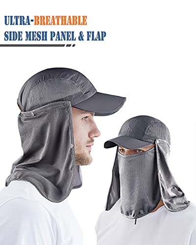Sun Protection Hat for Men Women UPF 50+ Fishing UV Face & Neck Cover - Dark Grey 7 1/8-7 5/8