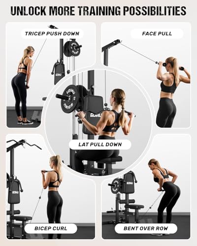 Black 3-in-1 Lat Pulldown Cable Machine with Ab Crunch for Home Gym