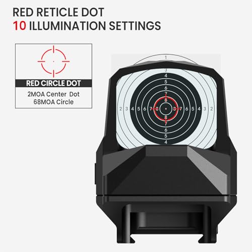 VOTATU RMD502-ER Red Dot Sight 2 MOA Dot & 68 MOA Circle Shake Awake 1x30mm Scope