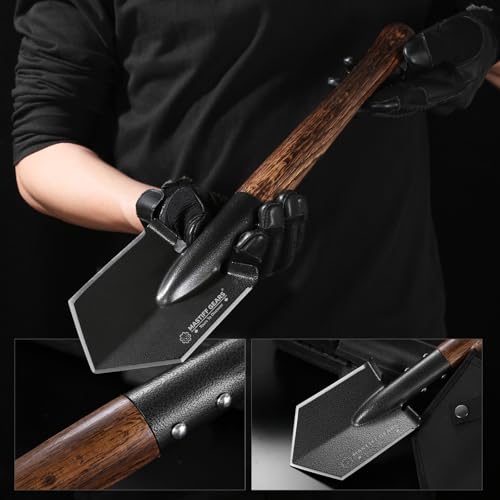 Tactical Survival Shovel with Axe/Machete Replacement - 43cm/17in, HRC 42-48 Steel, Hardwood Handle & MOLLE Sheath - Variation of Andvari's Roar