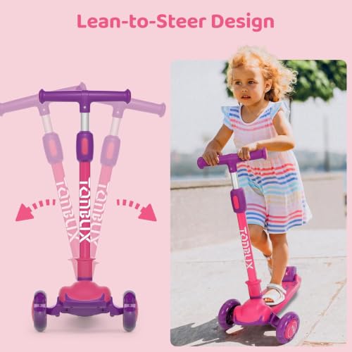Kids Scooter Light Up 3 Wheel Folding Scooter for Kids 3-12 - Berry Red