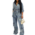 Molilove Women's Blue Cropped Denim Two-Piece Set X-Large