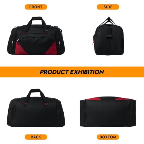 Large 55L Gym Duffle Bag for Men & Women - Black Red Sports Travel Bag
