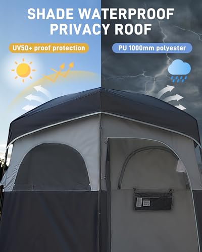 2 Room Black/Grey Portable Shower & Privacy Tent for Camping & Beach