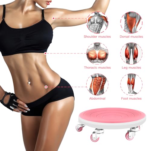 Pink Six-Wheel Ab Roller for Core & Oblique Exercise with Knee Pads
