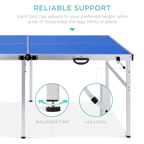 Blue Portable Mid-Size Folding Ping Pong Table - Indoor & Outdoor Game Set with Paddles & Balls