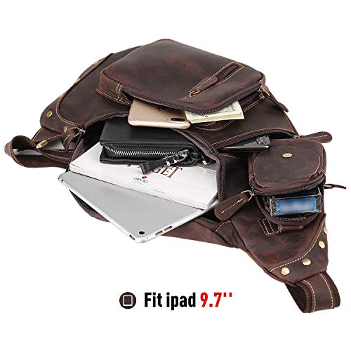 POLARE Full Grain Leather Crossbody & Backpack Sling Bag Dark Brown - Outdoor Tactical Daypack