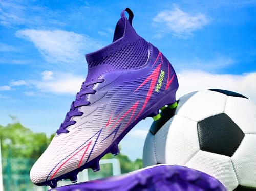 Unisex FG Soccer Cleats Shoes - Pink Purple 5.5 Women / 4.5 Men - WELRUNG