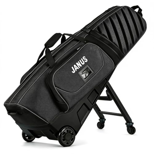 Black JANUS Golf Travel Bag with Wheels & Support Legs - Airline-Ready Hard Case