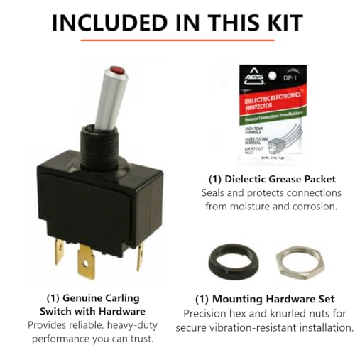 12V Marine Toggle Switch Kit - Red Lighted SPST On-Off Heavy Duty Panel Sealed