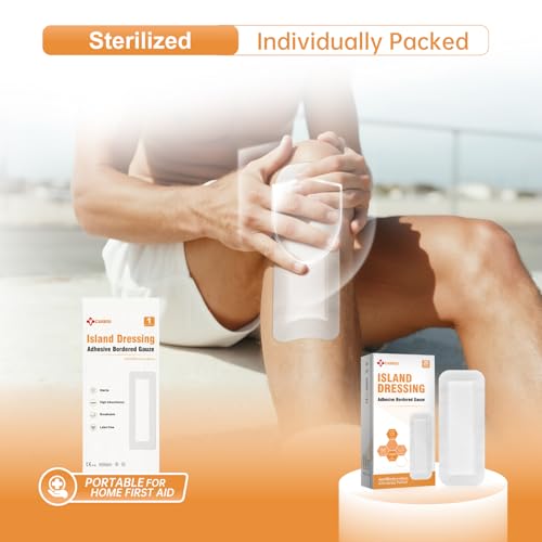 Carbou Island Dressing 4x10 Inch Sterile Bordered Gauze Pads - Wound Care (25 Count)