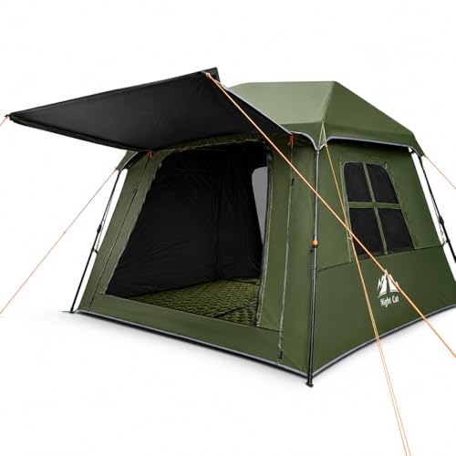 Night Cat 4-Person Green Pop Up Camping Tent with Vestibule & Rainfly, Waterproof